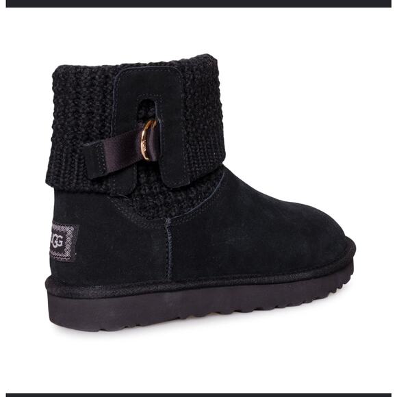 UGG Shoes - UGG Solene Mini Black Knit Cuff Boots Women Size 8